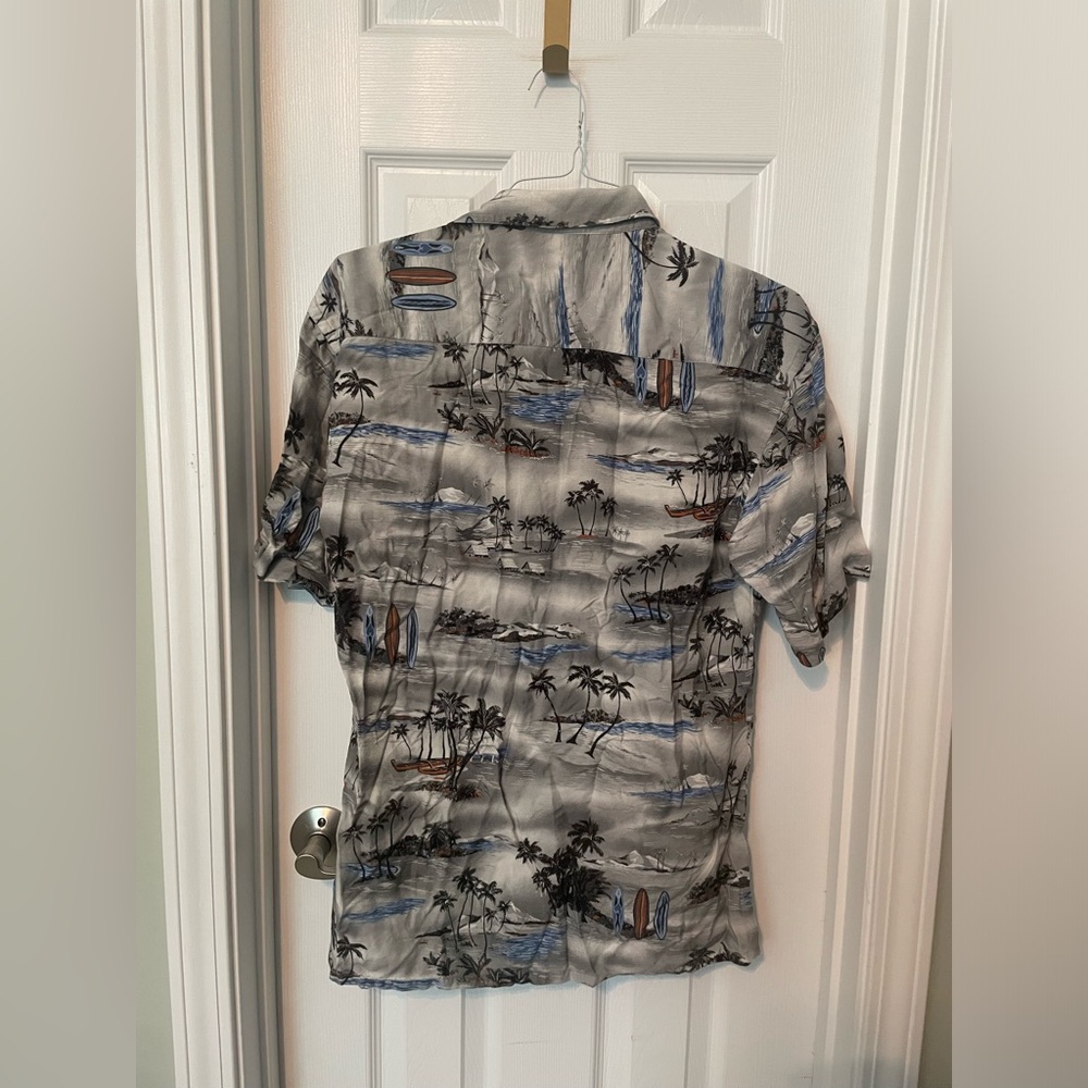 Pierre Cardin Black and Gray Palm Hawaiian Print Shirt - Picture 2 of 3